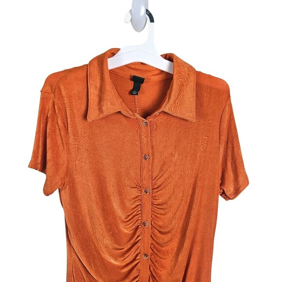 Wild Fable Womens M Dress Rust Orange Short Sleeve Button Down Ruched Bodycon - Picture 4 of 9
